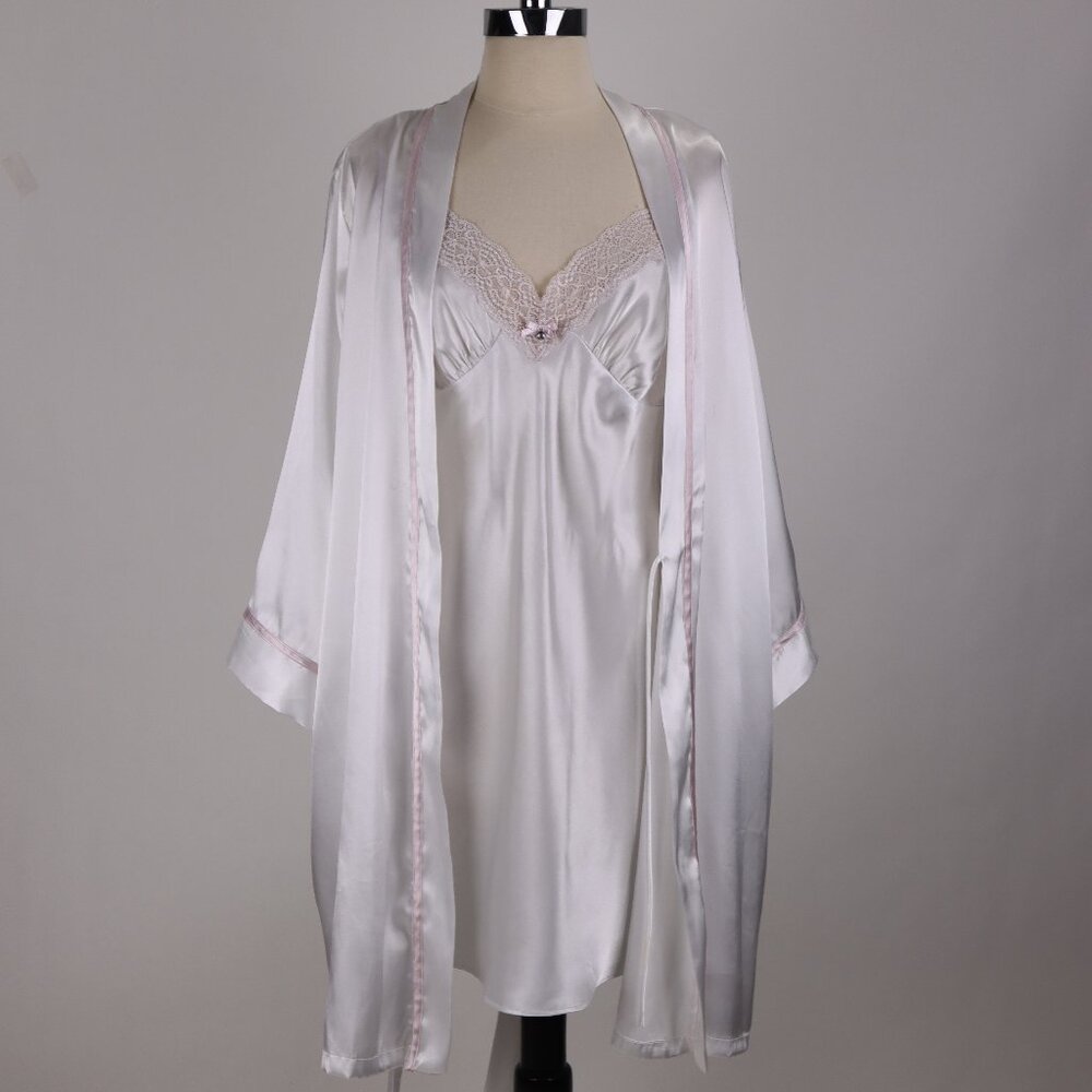 Linea Donatella White Lace Bridal MRS Nightgown Robe Set Negligee Lingerie XL